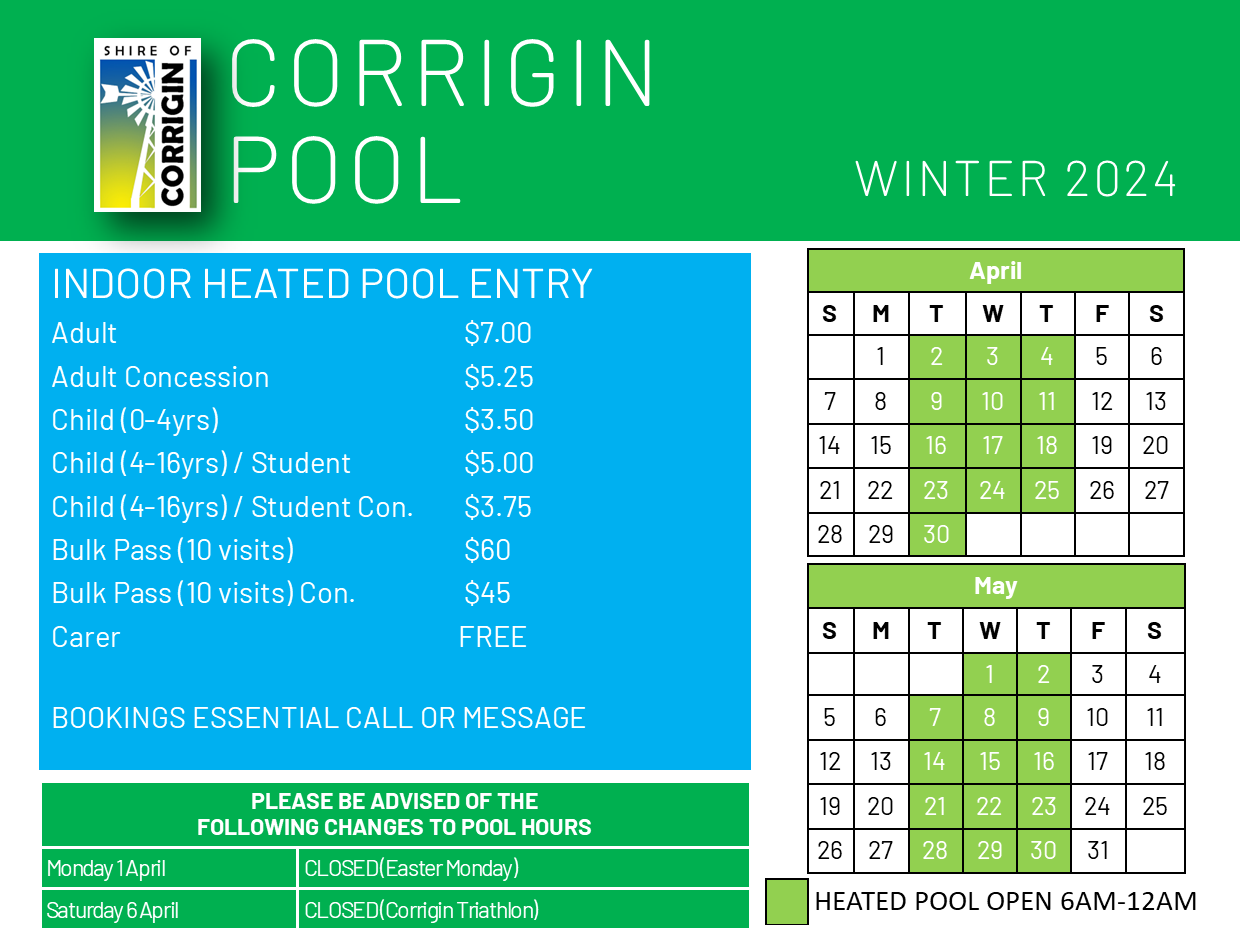 Corrigin Swimming Pool Winter Hours