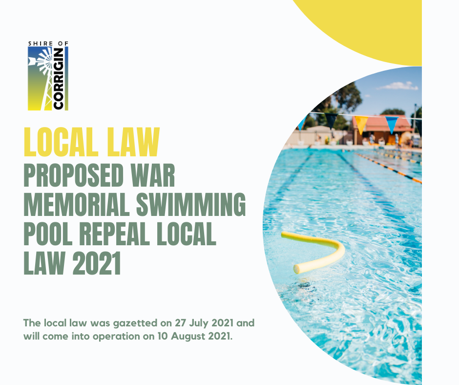 Shire of Corrigin War Memorial Swimming Pool Repeal Local Law 2021